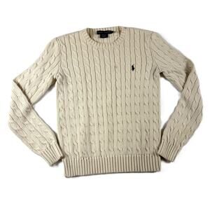 Polo Ralph Lauren Men’s Cable Knit M breathable cotton Crewneck Sweater cream